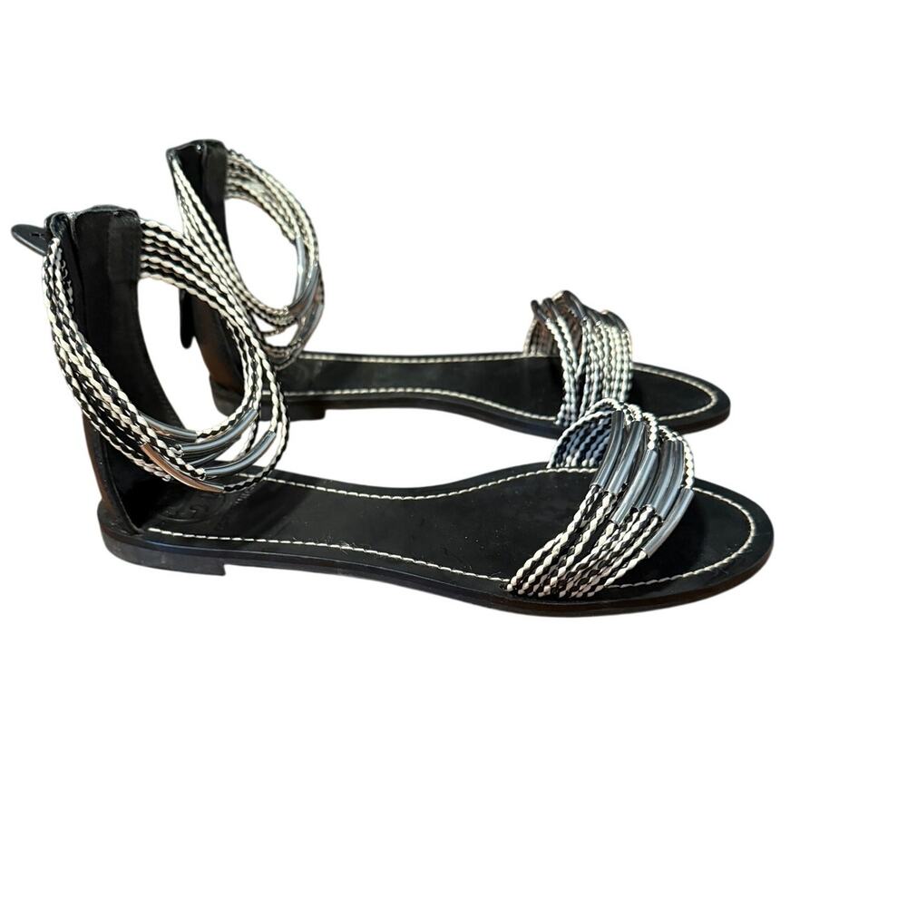 Tory Burch Black Sandals with Silver Braided Straps